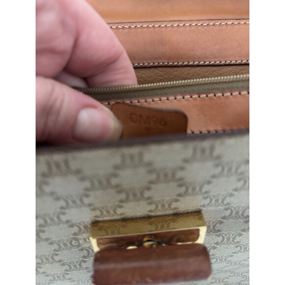 Celine Logo Macadam Pattern Hand Bag Leather Tan/Brown Crossbody Authentic Vtg - Picture 14 of 16